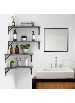 Arabest Floating Corner Shelves for Wall Décor Storage, Wall Shelves Set of 4, Wall Mounted Wood Shelves for Home Decor, Bedroom, Living Room, Bathroom, Kitchen, Office (Grey)  - Image 2
