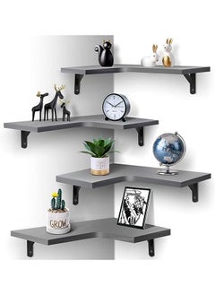 Arabest Floating Corner Shelves for Wall Décor Storage, Wall Shelves Set of 4, Wall Mounted Wood Shelves for Home Decor, Bedroom, Living Room, Bathroom, Kitchen, Office (Grey)  - Image 1