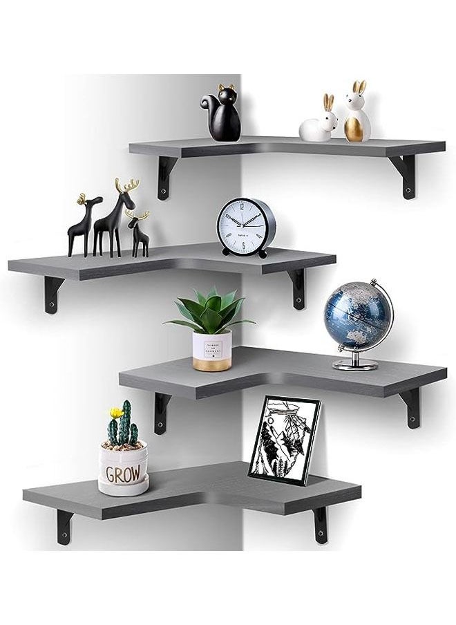 Arabest Floating Corner Shelves for Wall Décor Storage, Wall Shelves Set of 4, Wall Mounted Wood Shelves for Home Decor, Bedroom, Living Room, Bathroom, Kitchen, Office (Grey)  - Image 1