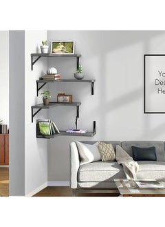 Arabest Floating Corner Shelves for Wall Décor Storage, Wall Shelves Set of 4, Wall Mounted Wood Shelves for Home Decor, Bedroom, Living Room, Bathroom, Kitchen, Office (Grey)  - Image 3