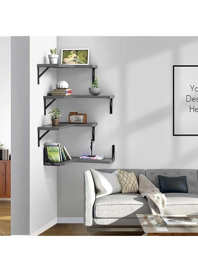 Arabest Floating Corner Shelves for Wall Décor Storage, Wall Shelves Set of 4, Wall Mounted Wood Shelves for Home Decor, Bedroom, Living Room, Bathroom, Kitchen, Office (Grey)  - Image 3