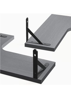 Arabest Floating Corner Shelves for Wall Décor Storage, Wall Shelves Set of 4, Wall Mounted Wood Shelves for Home Decor, Bedroom, Living Room, Bathroom, Kitchen, Office (Grey)  - Image 5