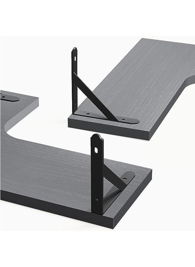 Arabest Floating Corner Shelves for Wall Décor Storage, Wall Shelves Set of 4, Wall Mounted Wood Shelves for Home Decor, Bedroom, Living Room, Bathroom, Kitchen, Office (Grey)  - Image 5