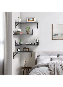 Arabest Floating Corner Shelves for Wall Décor Storage, Wall Shelves Set of 4, Wall Mounted Wood Shelves for Home Decor, Bedroom, Living Room, Bathroom, Kitchen, Office (Grey)  - Image 4