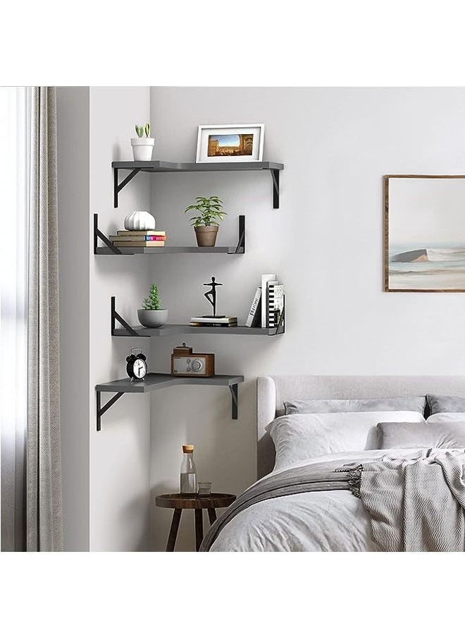 Arabest Floating Corner Shelves for Wall Décor Storage, Wall Shelves Set of 4, Wall Mounted Wood Shelves for Home Decor, Bedroom, Living Room, Bathroom, Kitchen, Office (Grey)  - Image 4