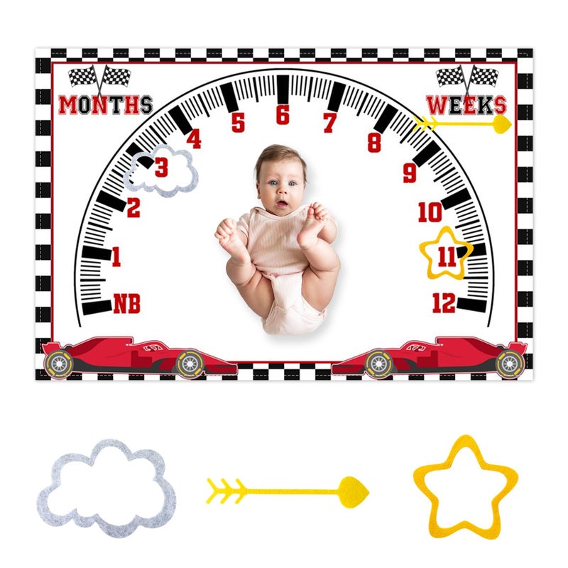 CSFOTO Racing Car Baby Monthly Milestone Blanket Newborn Growth Record Prop Milestone Blanket for Baby Boy Photography Props for Newborn Baby Shower 60x40 with Frames