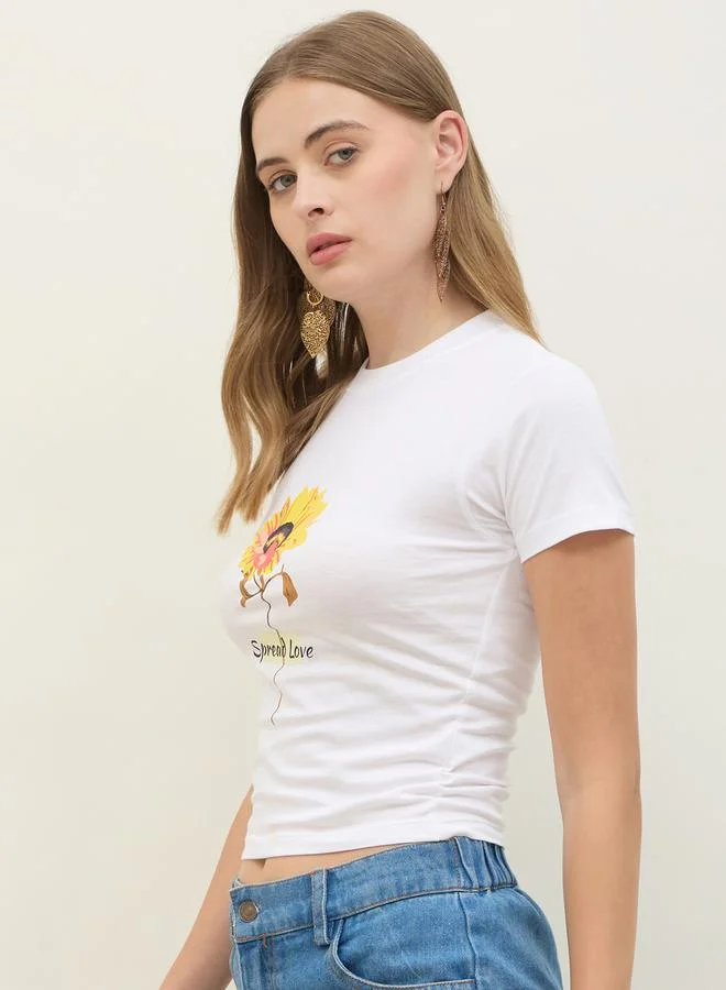 Styli Graphic Print Short Sleeve Fitted T-Shirt