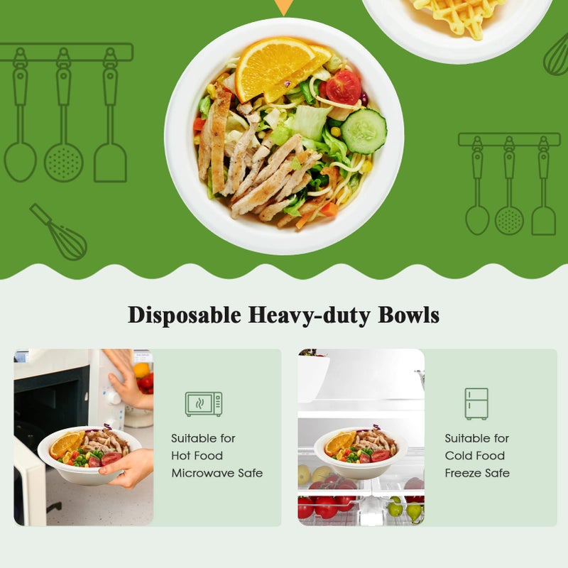 ECOLipak 150 Pack Compostable Disposable Paper Bowls  12 OZ Heavy duty Biodegradable Eco Friendly Sugarcane Bagasse Bowls Great for Soup  Salad  Milk Cereals - Image 4