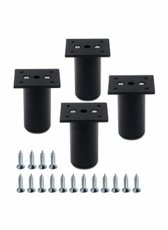 Y&D 4-Pack Aluminum Alloy Furniture Cabinet Adjustable Feet Metal Round Sofa Bed Foot Legs Support with Screws, 3-Inch Height 1.5-Inch Diameter, Black  - Image 1