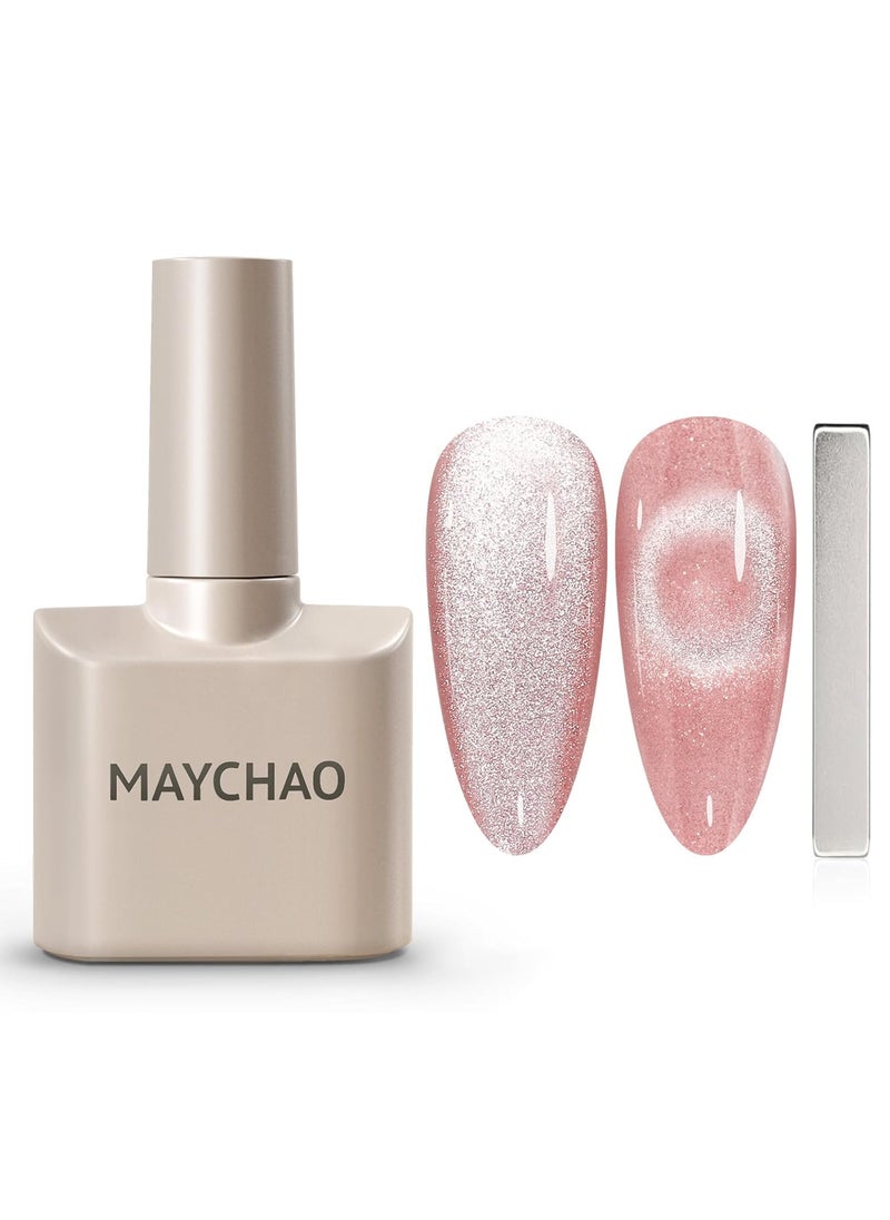 MAYCHAO MAYCHAO 15ML Cat Eye Gel Nail Polish 1Pc Jelly Pink Gel Polish with Magnet Soak off Holographic Magnetic Nail Polish for Nail Art Manicure Salon DIY at Home, 0.5 OZ 
