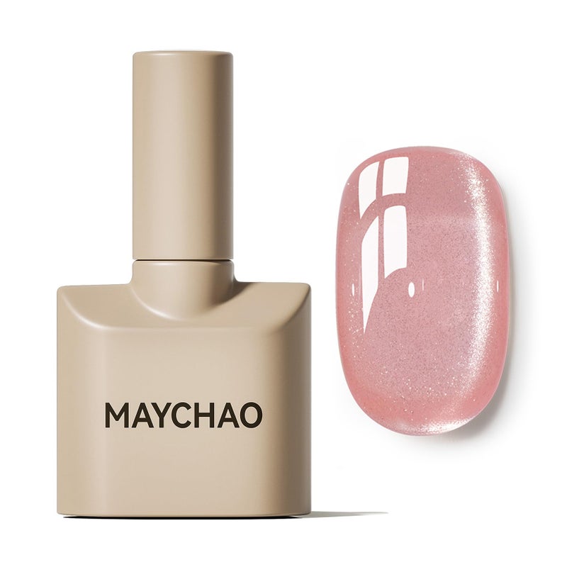 MAYCHAO 15ML Pink Cat Eye Gel Nail Polish 1Pc Jelly Summer Light Pink Cat Eye Glitter Holographic Magnetic Gel Polish Soak off UV LED Nail Polish for Nail Art Manicure Salon DIY at Home, 0.5 OZ - Image 2