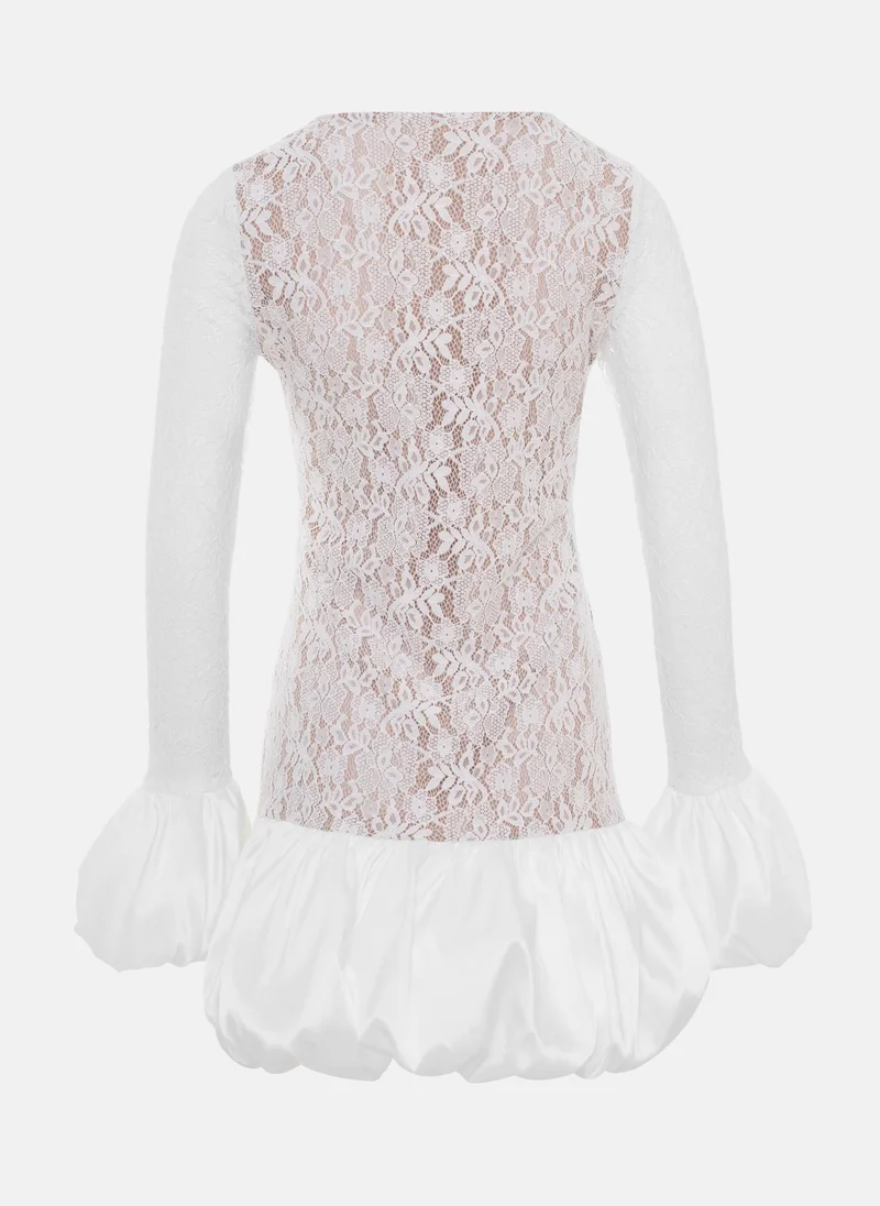 Lichi Lace mini dress with voluminous cuffs and balloon skirt