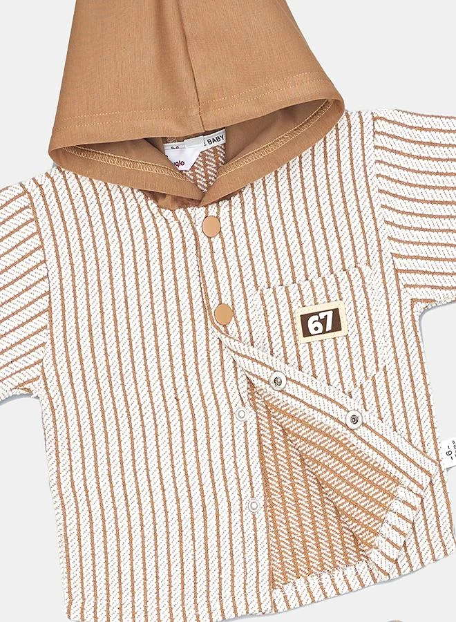 babyqlo Beige Hooded Striped Winter Co-ord Set