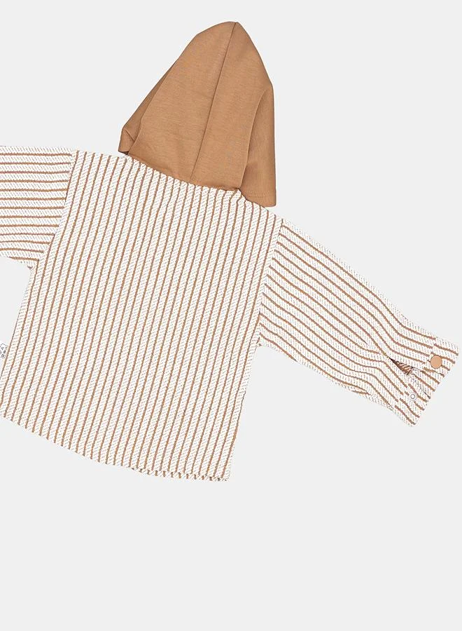 babyqlo Beige Hooded Striped Winter Co-ord Set