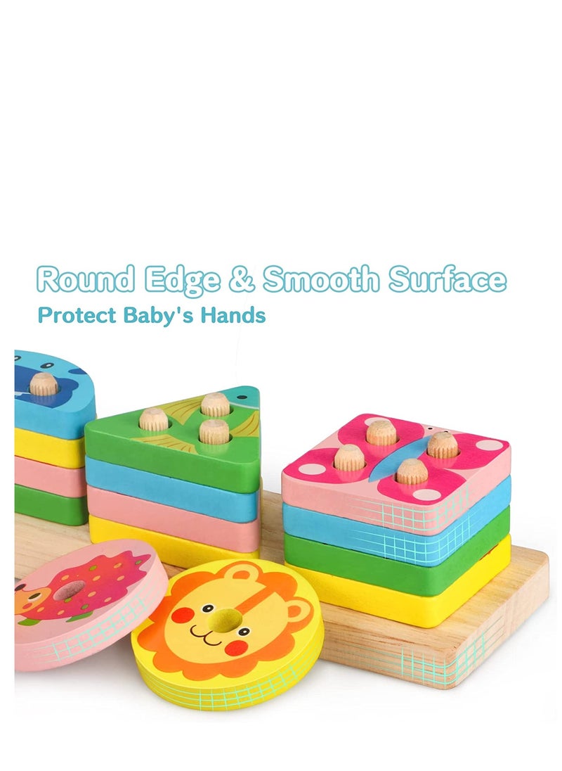 SYOSI - Montessori Toys For1 3year Old Boys Girls Wooden Sorting Stacking Toys for Toddlers Preschool Educational Toys for 1 3 Year Old Color Recognition Shape Sorter Learning Puzzles Gifts For1 3year Old - Image 1