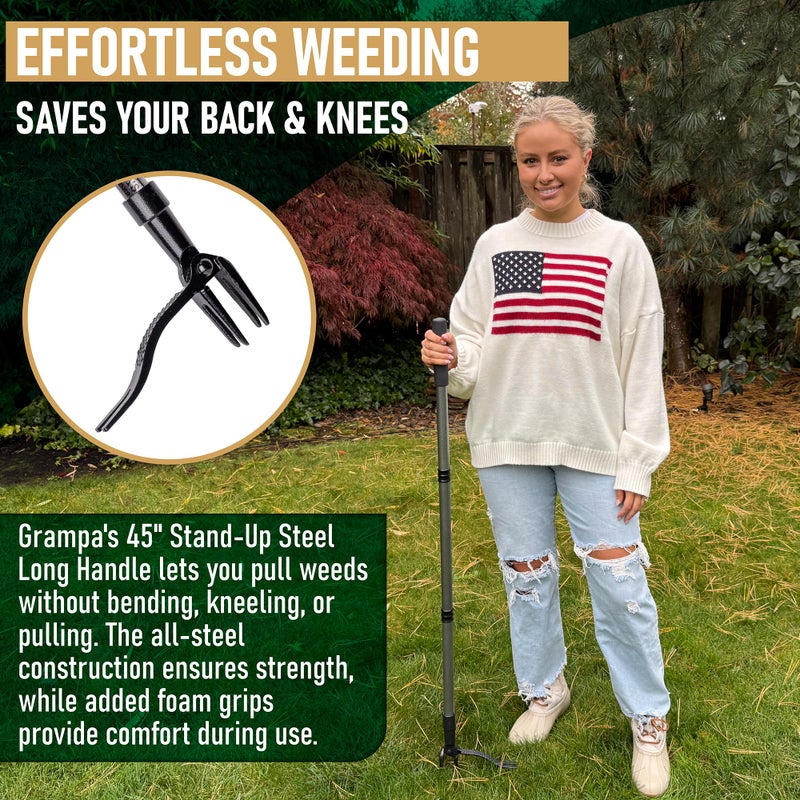 Grampa's Weeder Grampa's Metal Weeder - Stand Up Weed Puller Tool with Steel Long Handle - Made with All Steel Handle & 4-Claw Steel Head - Easily Remove Weeds Without Bending, Pulling, or Kneeling (Black) - Image 3