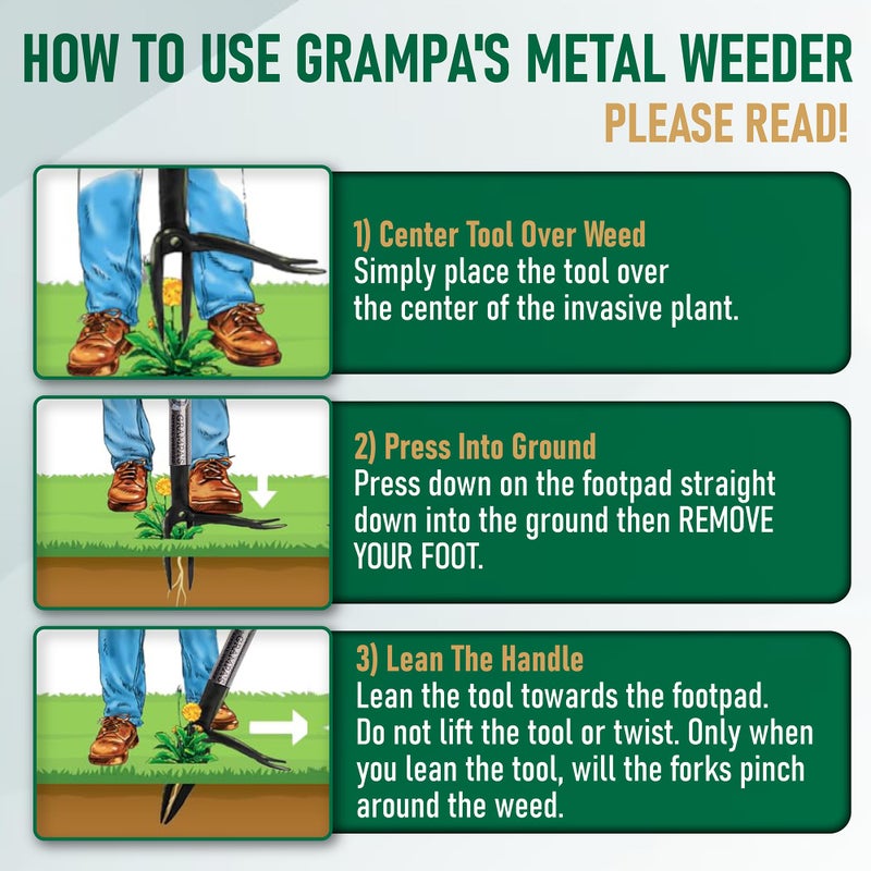 Grampa's Weeder Grampa's Metal Weeder - Stand Up Weed Puller Tool with Steel Long Handle - Made with All Steel Handle & 4-Claw Steel Head - Easily Remove Weeds Without Bending, Pulling, or Kneeling (Black) - Image 5