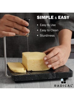 RADICALn Radicaln Marble Cheese Slicer Black Kitchen Gadgets 8"x5" Inch Handmade Cutting Board With 4 Replacement Cheese Cutter Wires - Soft Food Slicer, Butter Cutter - Ideal Kitchen Tools For Cheese Slices  - Image 2