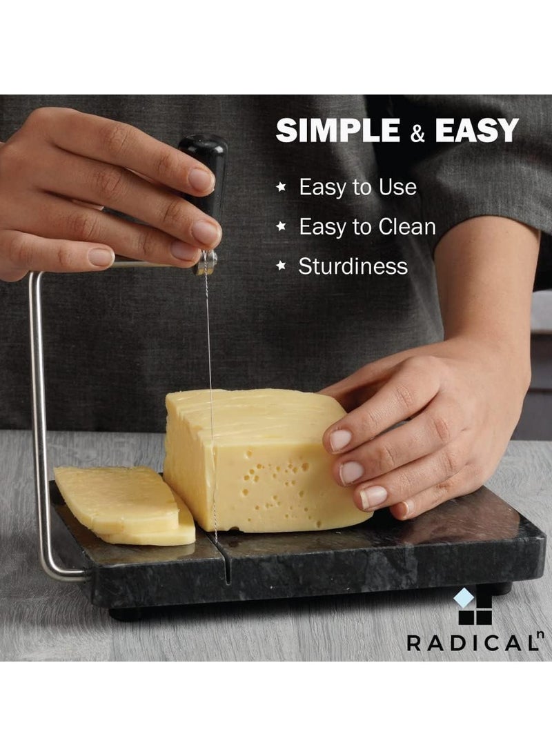 RADICALn Radicaln Marble Cheese Slicer Black Kitchen Gadgets 8"x5" Inch Handmade Cutting Board With 4 Replacement Cheese Cutter Wires - Soft Food Slicer, Butter Cutter - Ideal Kitchen Tools For Cheese Slices  - Image 2