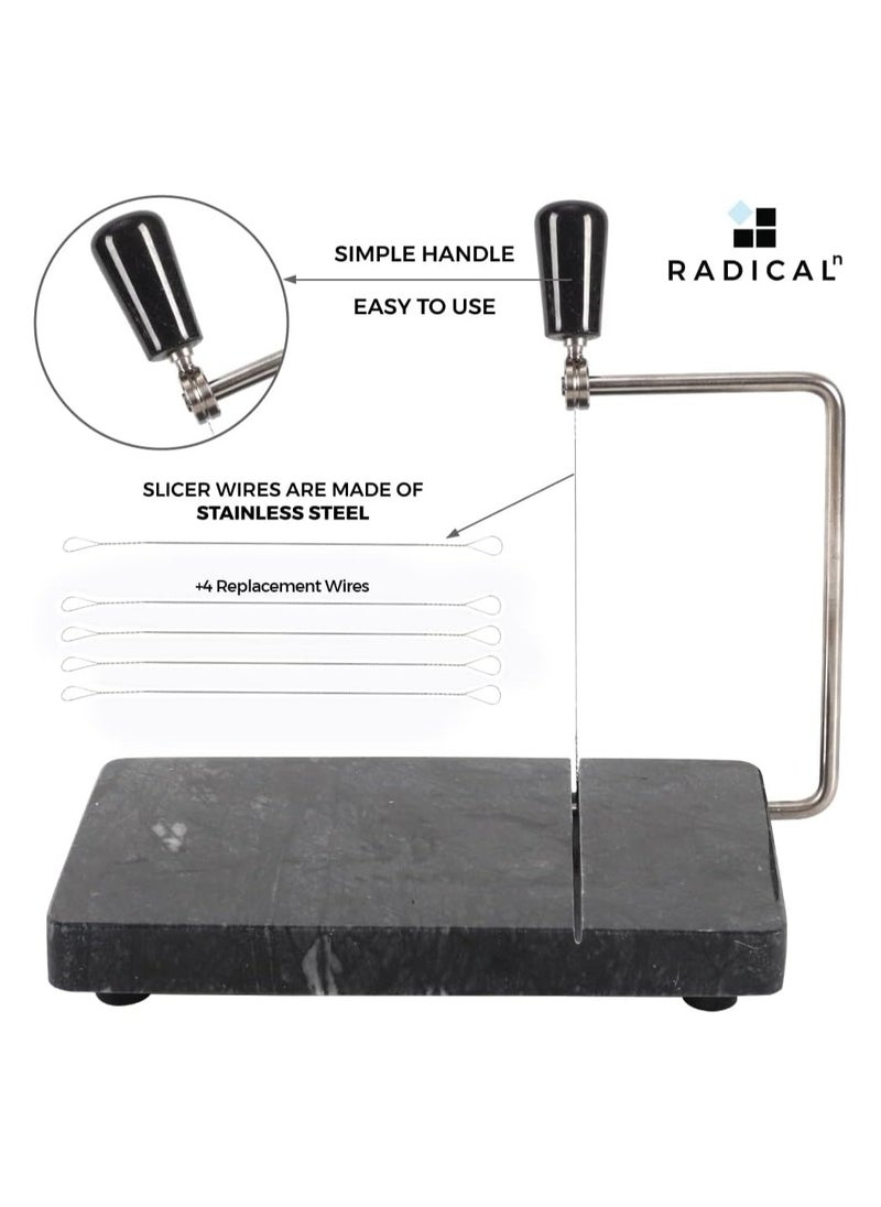 RADICALn Radicaln Marble Cheese Slicer Black Kitchen Gadgets 8"x5" Inch Handmade Cutting Board With 4 Replacement Cheese Cutter Wires - Soft Food Slicer, Butter Cutter - Ideal Kitchen Tools For Cheese Slices  - Image 5