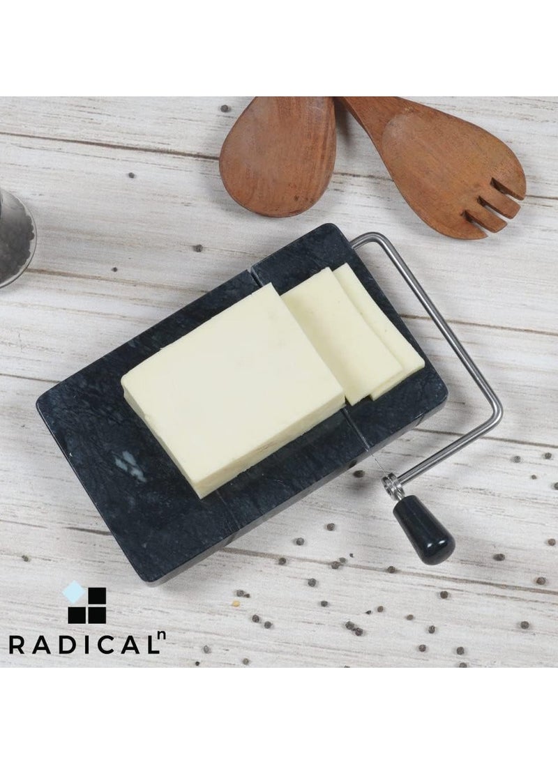 RADICALn Radicaln Marble Cheese Slicer Black Kitchen Gadgets 8"x5" Inch Handmade Cutting Board With 4 Replacement Cheese Cutter Wires - Soft Food Slicer, Butter Cutter - Ideal Kitchen Tools For Cheese Slices  - Image 4
