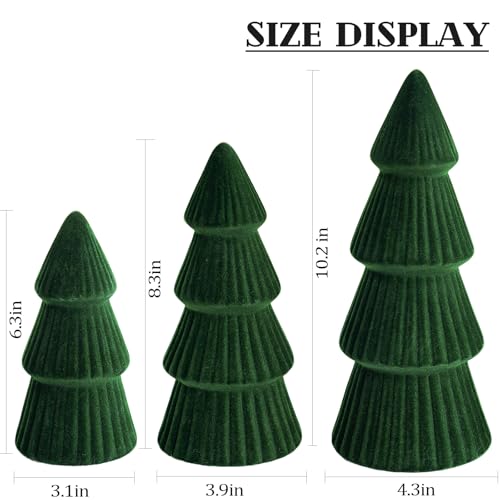 MOREDOTS Christmas Decorations - Set of 3 Velvet Ceramic Christmas Trees - Modern Cone Indoor Christmas Decoration Centerpieces for Table Mantel and Living Room Home Decor (Green) - Image 2