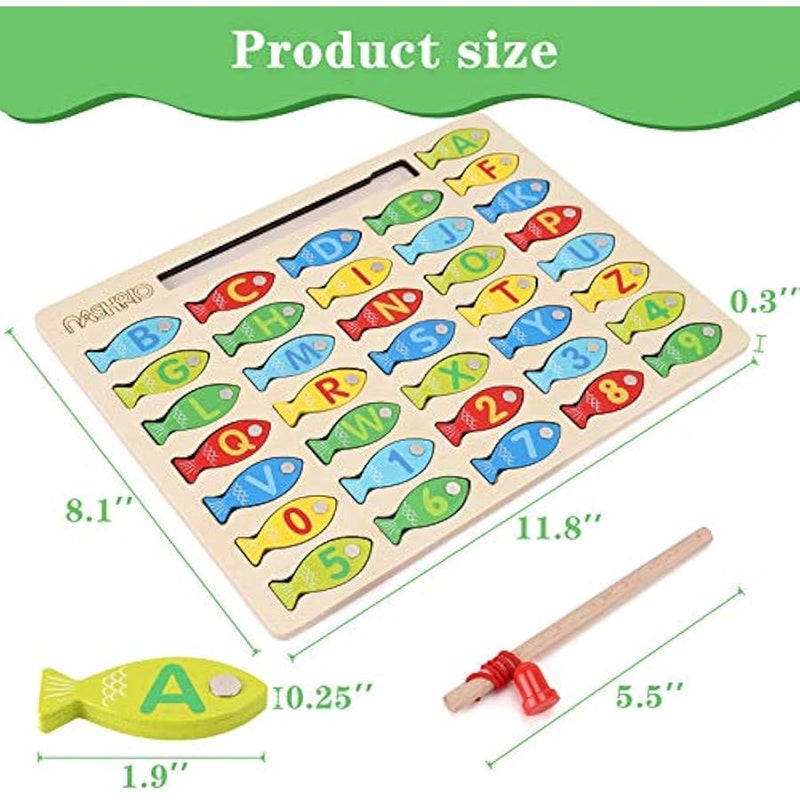 Magnetic Wooden Fishing Game Toy for Toddlers, Alphabet Fish Catching Counting Games Puzzle with Numbers and Letters, Preschool Learning ABC and Math Educational Toys for 3 4 5 Years Old Girl Boy Kids - Image 4