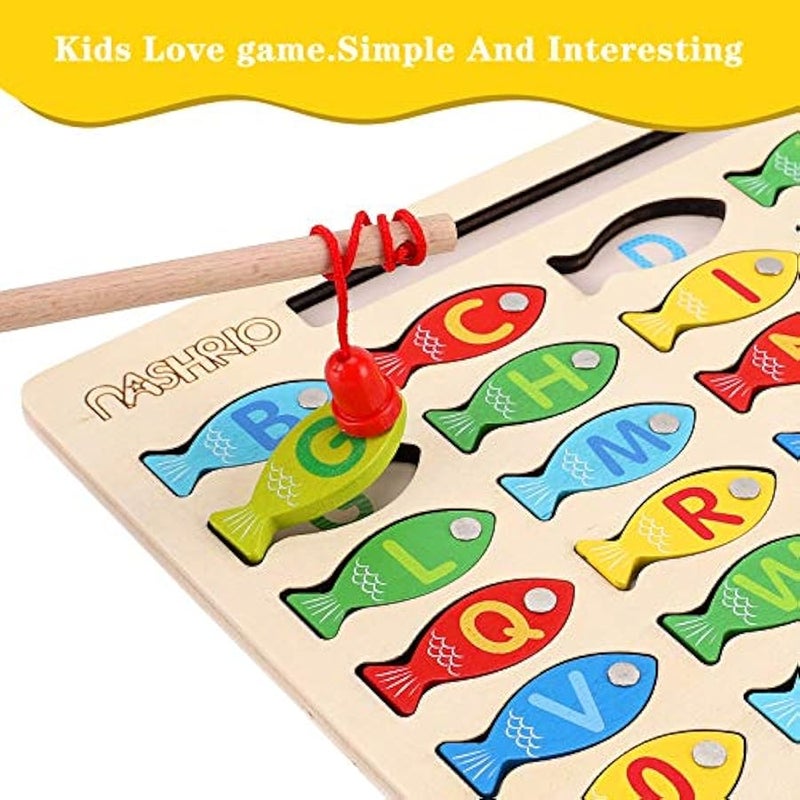 Magnetic Wooden Fishing Game Toy for Toddlers, Alphabet Fish Catching Counting Games Puzzle with Numbers and Letters, Preschool Learning ABC and Math Educational Toys for 3 4 5 Years Old Girl Boy Kids - Image 3
