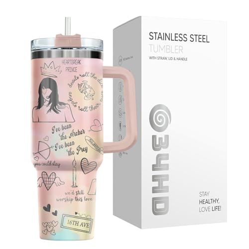 34HD Pink Pastel Lover Tumbler 40oz with Handle Lid and Straw, Romantic London Boy Heart Design, Aesthetic Lyrics Inspired Travel Mug, Insulated Stainless Steel Cup for Music Fans and Besties - Image 4