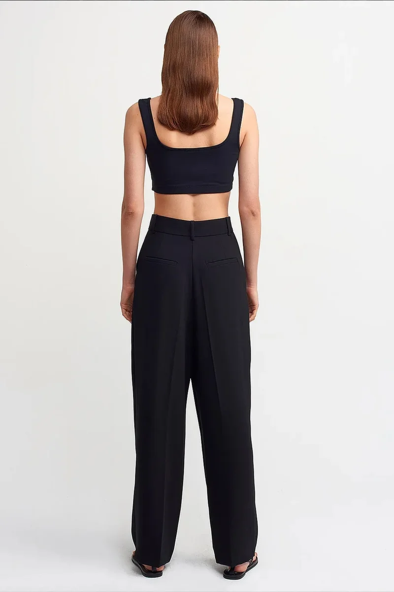 Dilvin Black DILVIN High-waist Wide-leg Crepe Trousers for Women | Best Price UAE