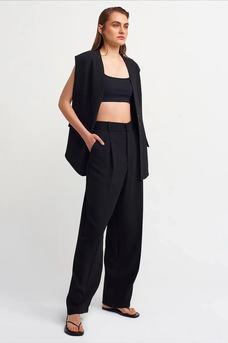 DILVIN High-waist Wide-leg Crepe Trousers