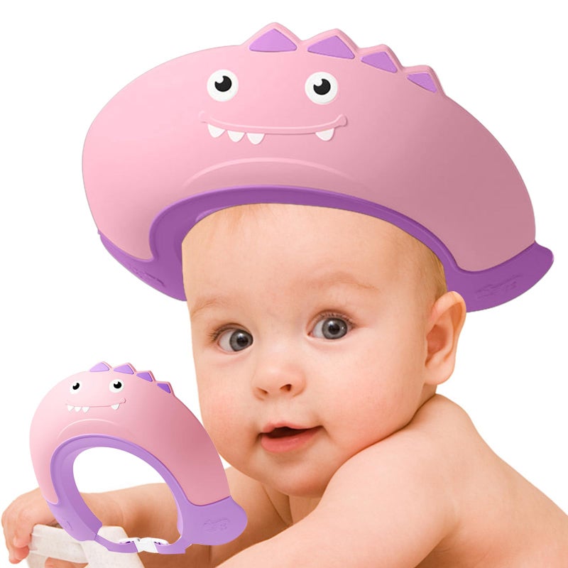 Thcbme Baby Shower Cap Shield, Shower Cap for Kids, Visor Hat for Eye and Ear Protection for 0-9 Years Old Children,Cute Dinosaur shape Makes the Baby Bath More Funâ€¦ (Pink) - Image 1