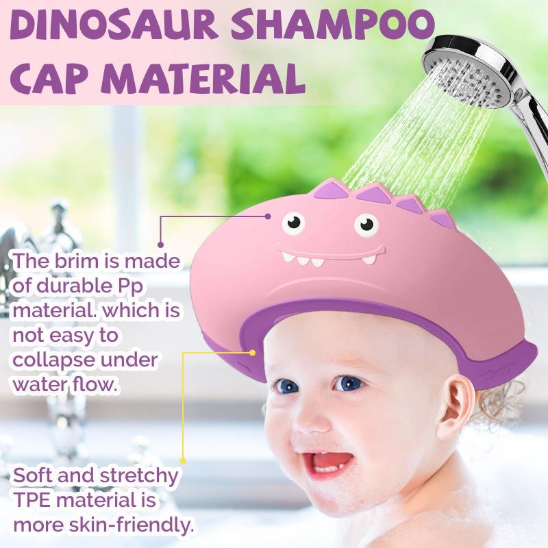 Thcbme Baby Shower Cap Shield, Shower Cap for Kids, Visor Hat for Eye and Ear Protection for 0-9 Years Old Children,Cute Dinosaur shape Makes the Baby Bath More Funâ€¦ (Pink) - Image 5