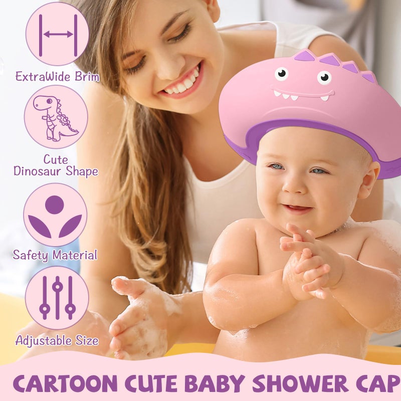 Thcbme Baby Shower Cap Shield, Shower Cap for Kids, Visor Hat for Eye and Ear Protection for 0-9 Years Old Children,Cute Dinosaur shape Makes the Baby Bath More Funâ€¦ (Pink) - Image 4