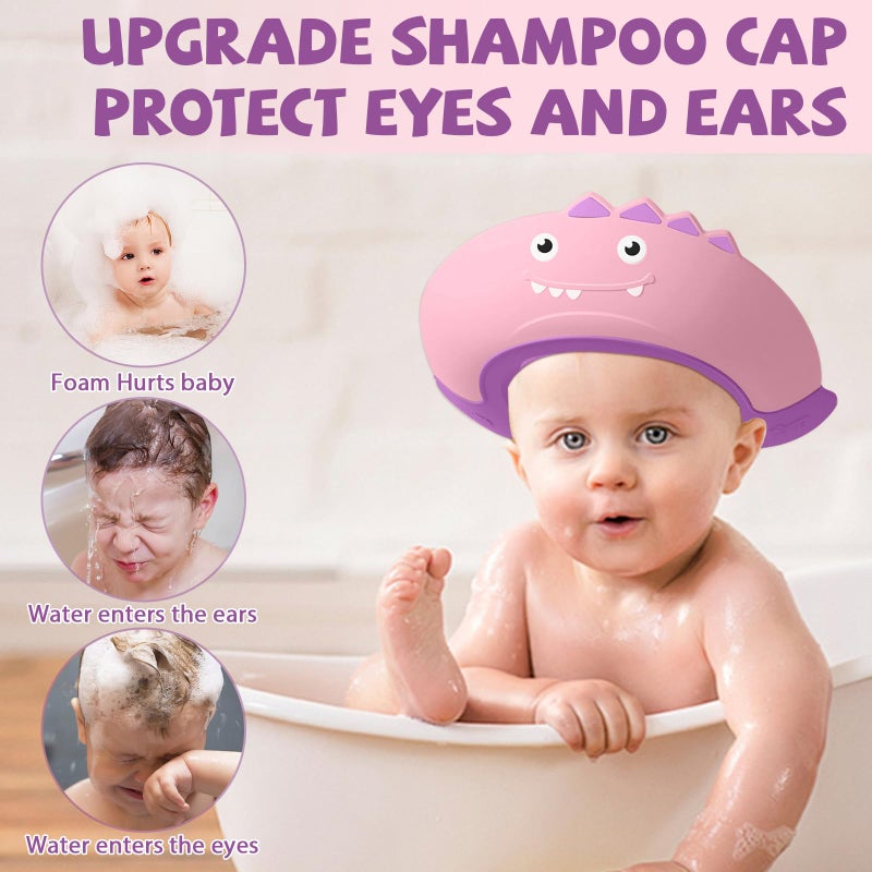 Thcbme Baby Shower Cap Shield, Shower Cap for Kids, Visor Hat for Eye and Ear Protection for 0-9 Years Old Children,Cute Dinosaur shape Makes the Baby Bath More Funâ€¦ (Pink) - Image 3