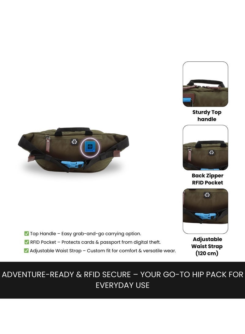 Discovery ICON Waist Bag Khaki Hip Bag With Adjustable Strap RFID Pocket Suitable For Travel Outdoors Gym Hiking For Men And Women - Image 3