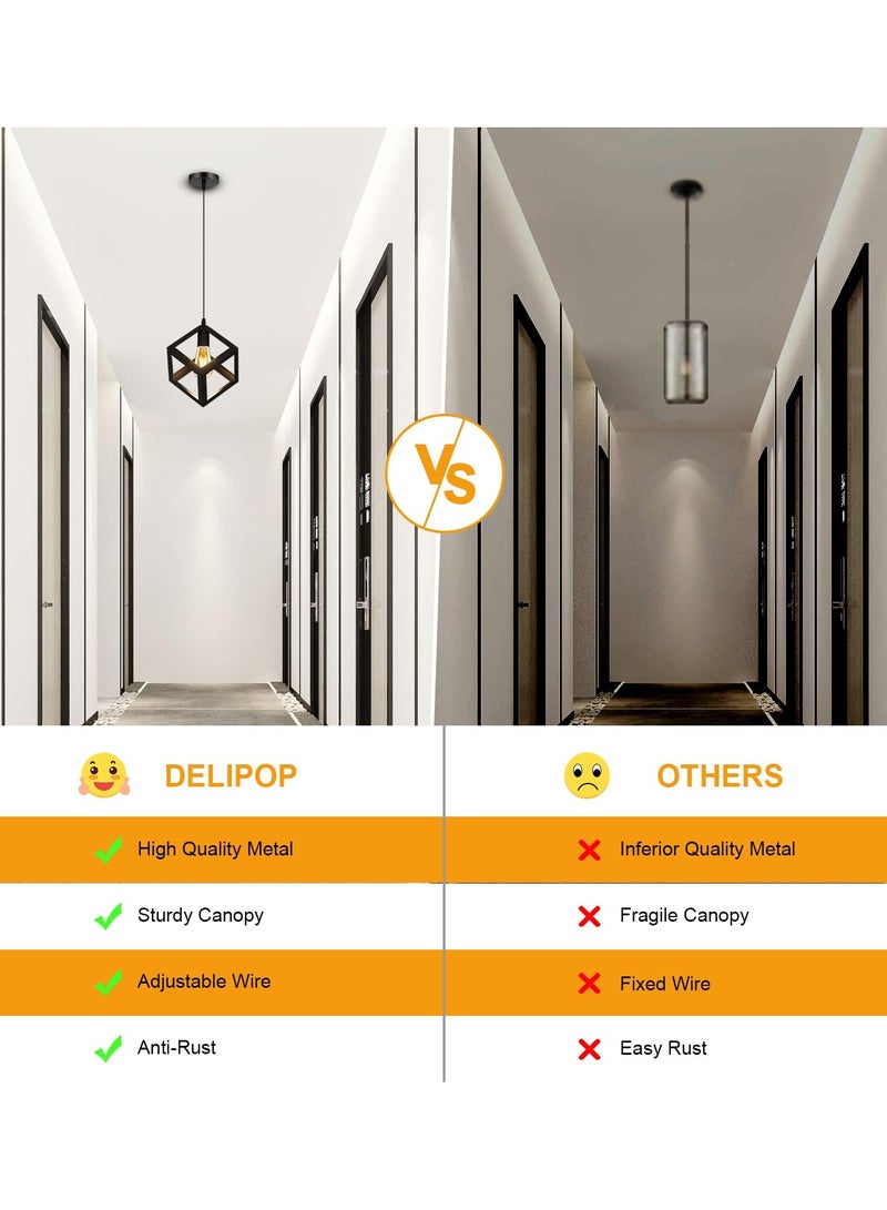 كيلا مصباح معلق صناعي قابل للتعديل باللون الأسود، مصباح معدني مثالي للمطابخ وغرف المعيشة والممرات والممرات وغرف الطعام وغرف النوم - Image 5