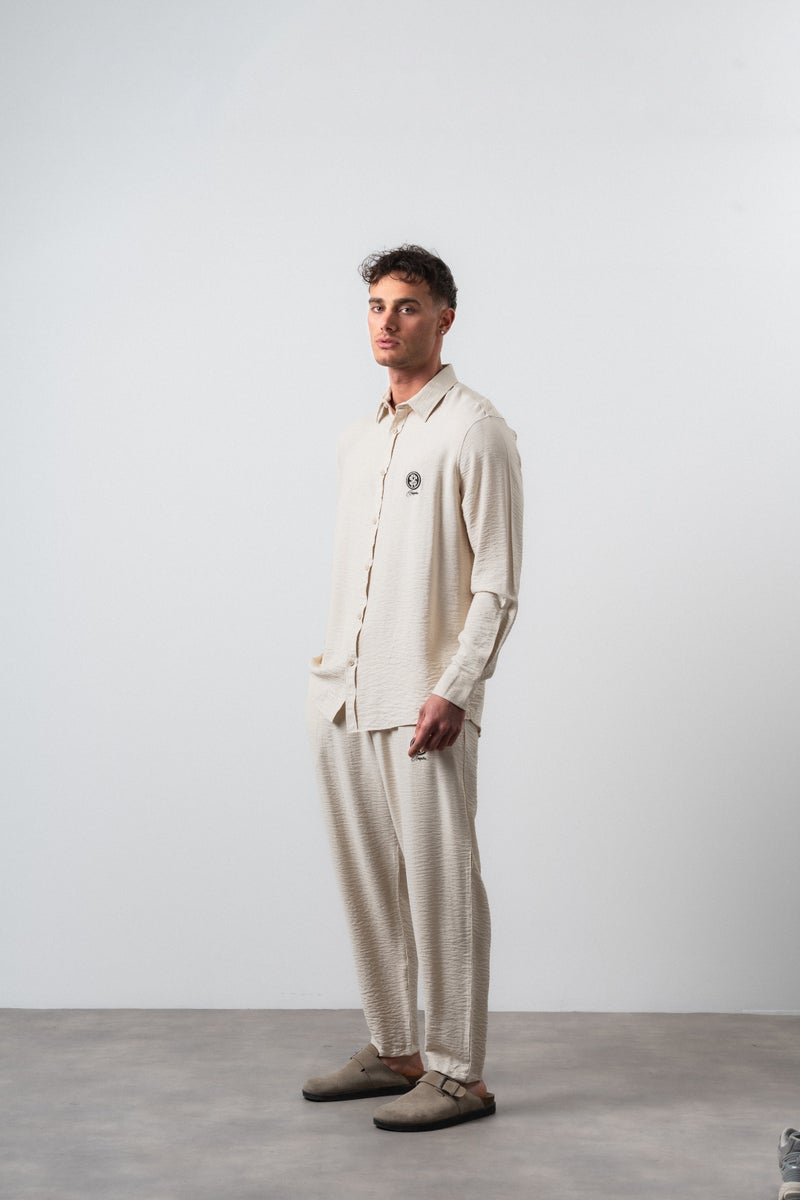 RESPIRE Men's Linen Oversize Shirt and Pants Suit Beige - Image 2