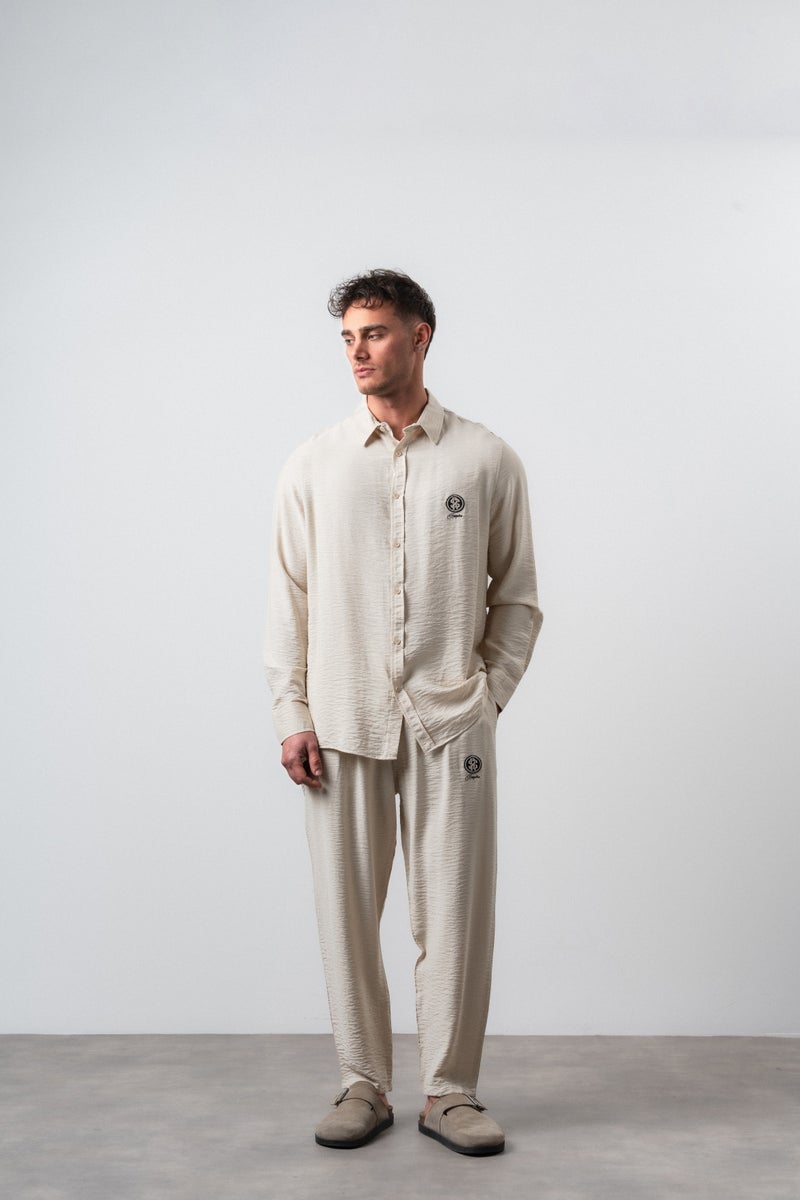 RESPIRE Men's Linen Oversize Shirt and Pants Suit Beige - Image 1