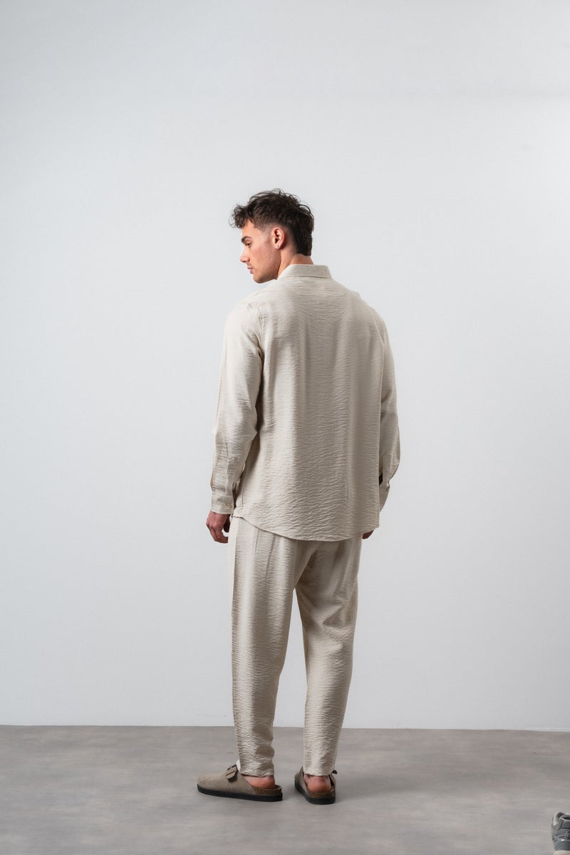 RESPIRE Men's Linen Oversize Shirt and Pants Suit Beige - Image 4