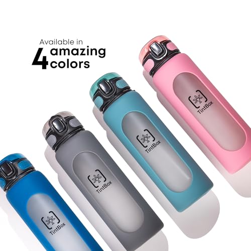 TintBox 1 Litre Motivational Borosilicate Glass Sipper with Silicone Sleeve, Time Markings, Leak-Proof (Venus Pink) - Image 5