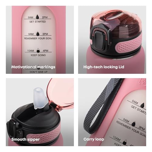 TintBox 1 Litre Motivational Borosilicate Glass Sipper with Silicone Sleeve, Time Markings, Leak-Proof (Venus Pink) - Image 4