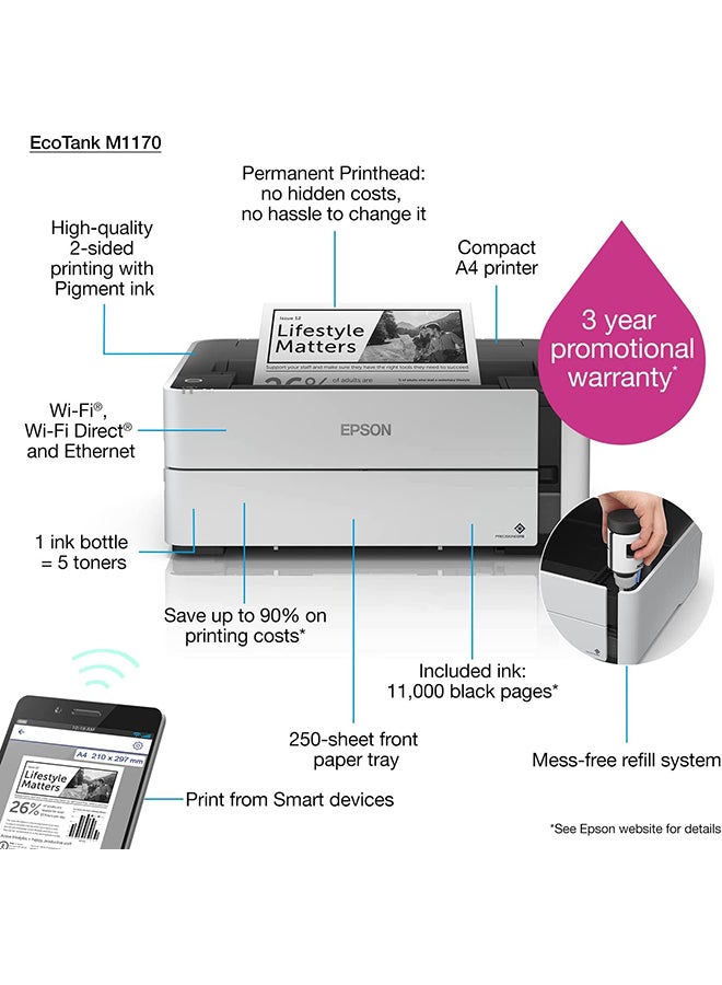 EPSON EcoTank Monochrome M1170 Ink Tank Printer Black - Image 2