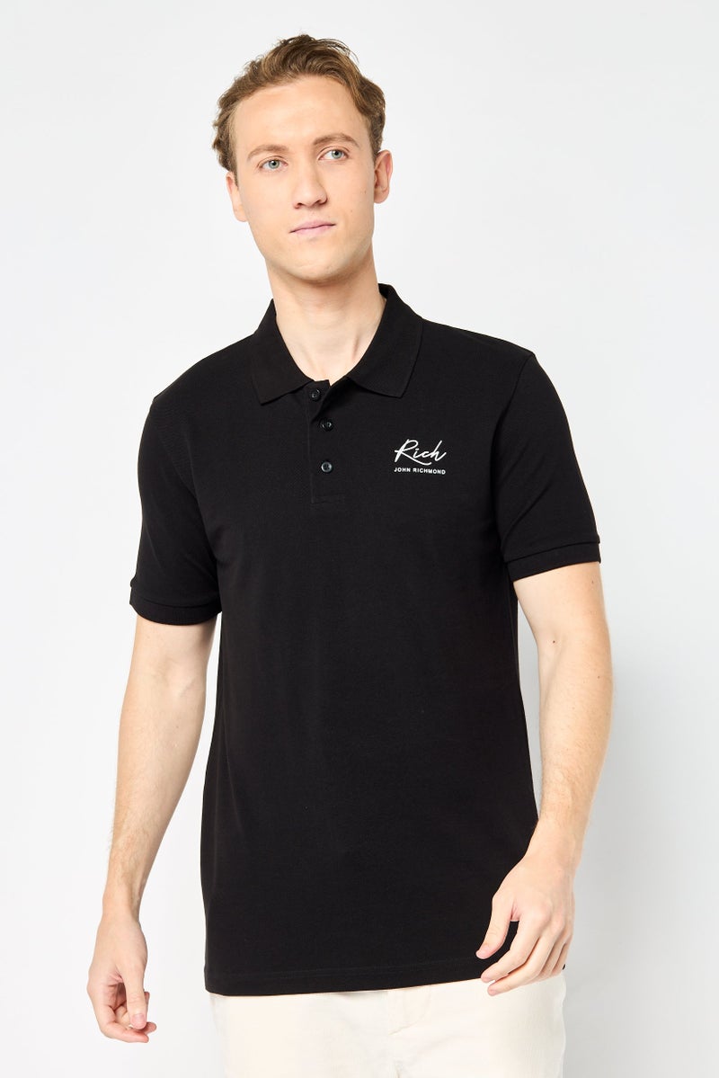 JOHN RICHMOND Men Regular Fit Brand Logo Short Sleeves Polo Shirt, Black - Image 1