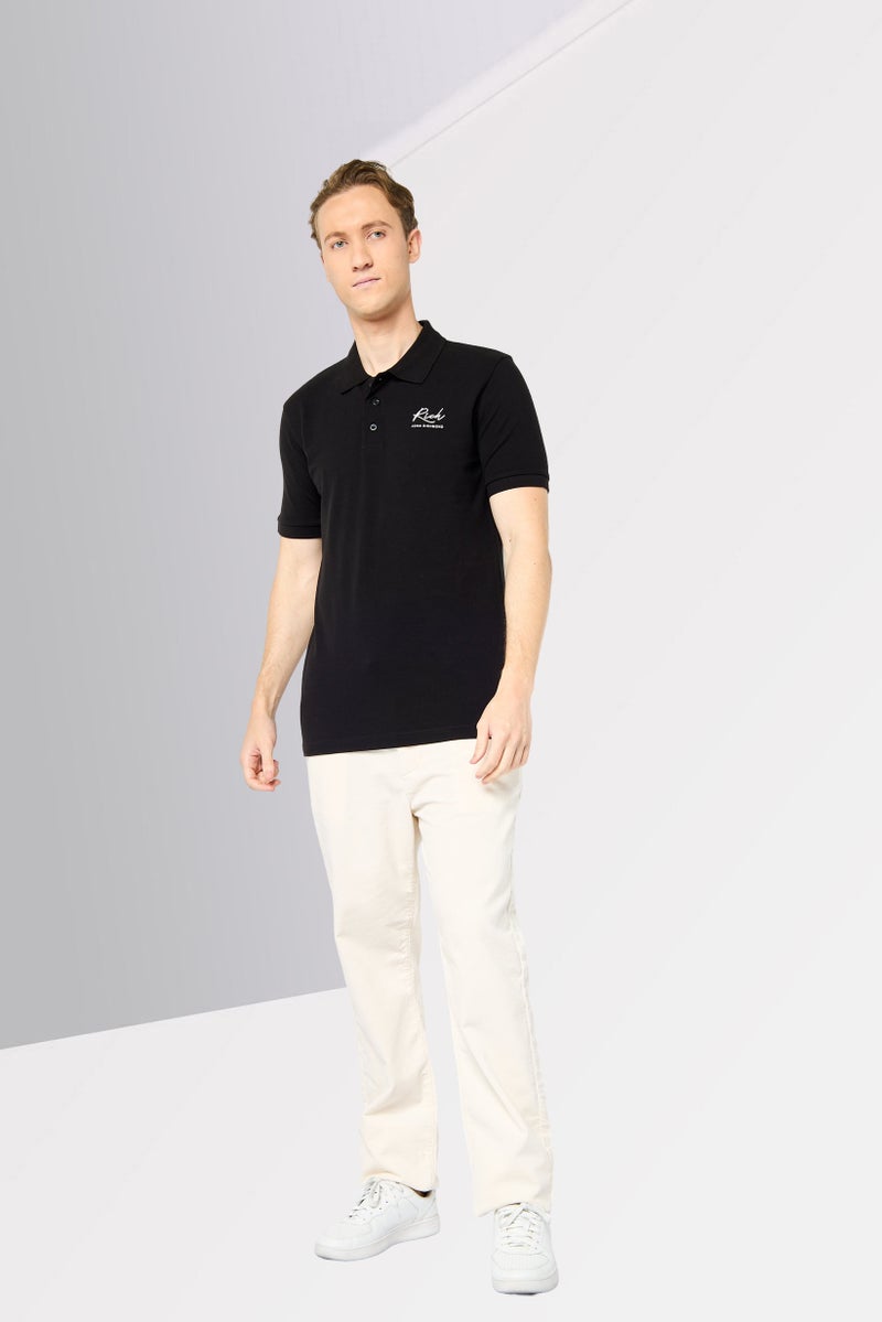 JOHN RICHMOND Men Regular Fit Brand Logo Short Sleeves Polo Shirt, Black - Image 4