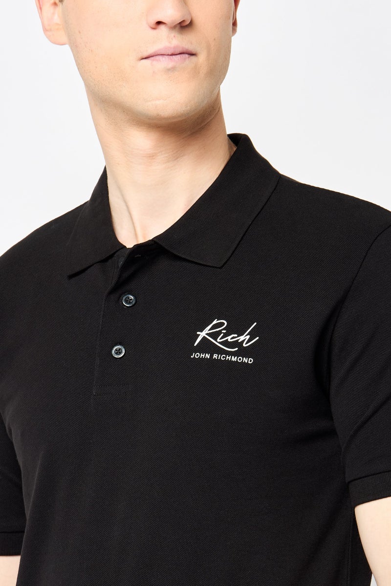 JOHN RICHMOND Men Regular Fit Brand Logo Short Sleeves Polo Shirt, Black - Image 2