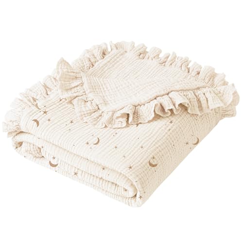 Konssy Flounce Muslin Baby Blankets, Cotton Crib Blanket for Baby Infant Toddler, Super Soft and Lightweight Nursery Blankets 40"x36" (Moon) - Image 1