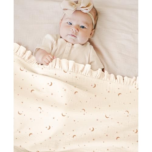Konssy Flounce Muslin Baby Blankets, Cotton Crib Blanket for Baby Infant Toddler, Super Soft and Lightweight Nursery Blankets 40"x36" (Moon) - Image 2