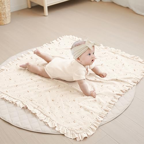 Konssy Flounce Muslin Baby Blankets, Cotton Crib Blanket for Baby Infant Toddler, Super Soft and Lightweight Nursery Blankets 40"x36" (Moon) - Image 4