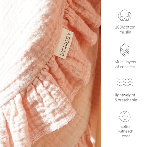 Konssy Flounce Muslin Baby Blankets, Cotton Crib Blanket for Baby Infant Toddler, Super Soft and Lightweight Nursery Blankets 40"x36" (Moon) - Image 3